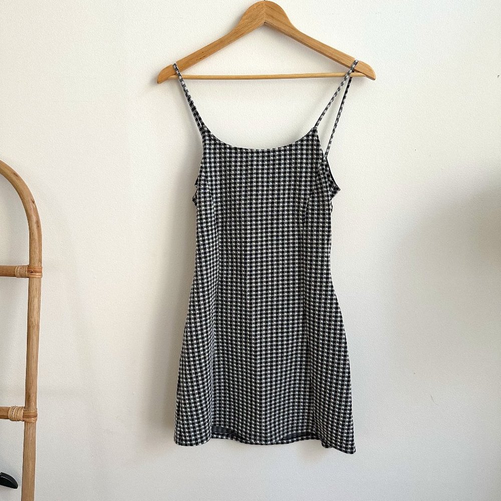 TOP SHOP BLACK & WHITE CHECKERED PLAID SLEEVELESS SCOOP NECK MINI DRESS